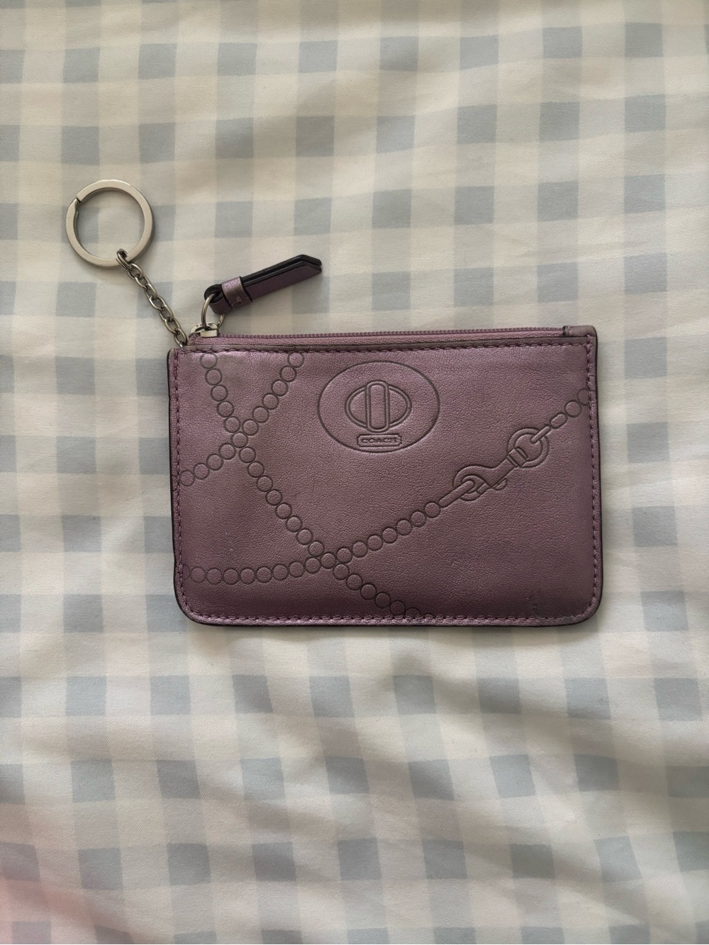 Coach Lavender Leather Zip Card Case Key Ring